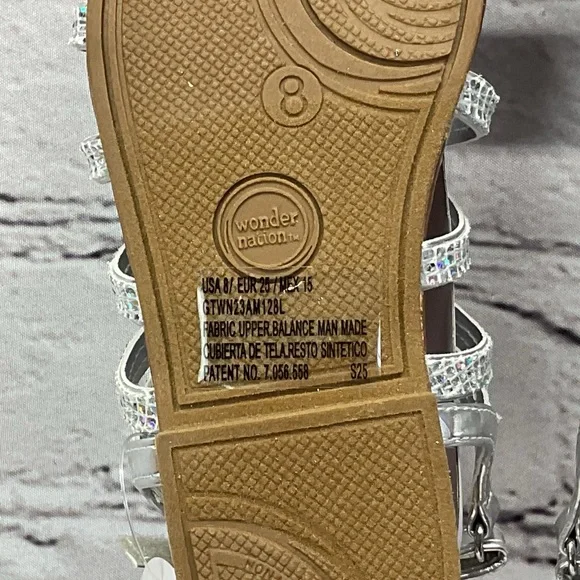 Wonder Nation Sandals Toddler Girls Size 8 Silver Bling Thong Vacation Summer - Picture 4 of 6